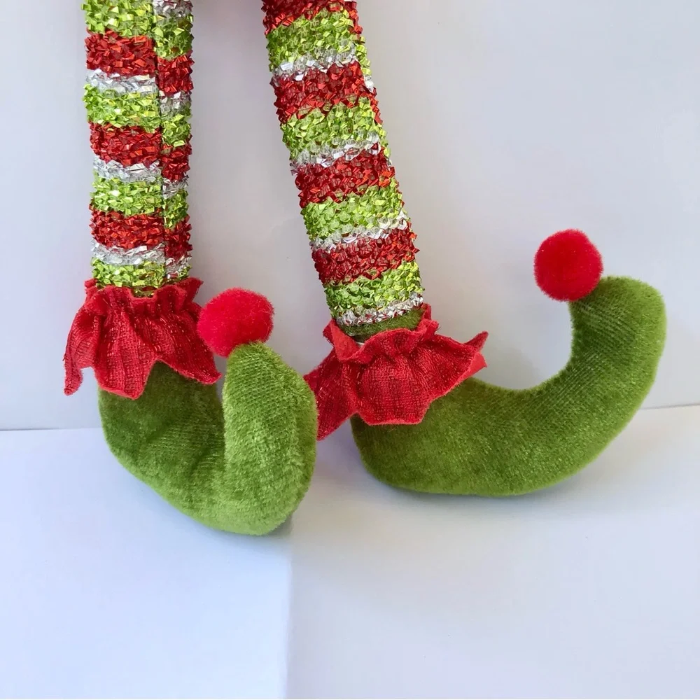 Festive Pixie Elf Legs shoes Christmas Ornament - Red & Green sparkle Grinch